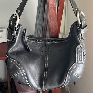 Coach Black Leather Shoulder Bag with Silver Accents